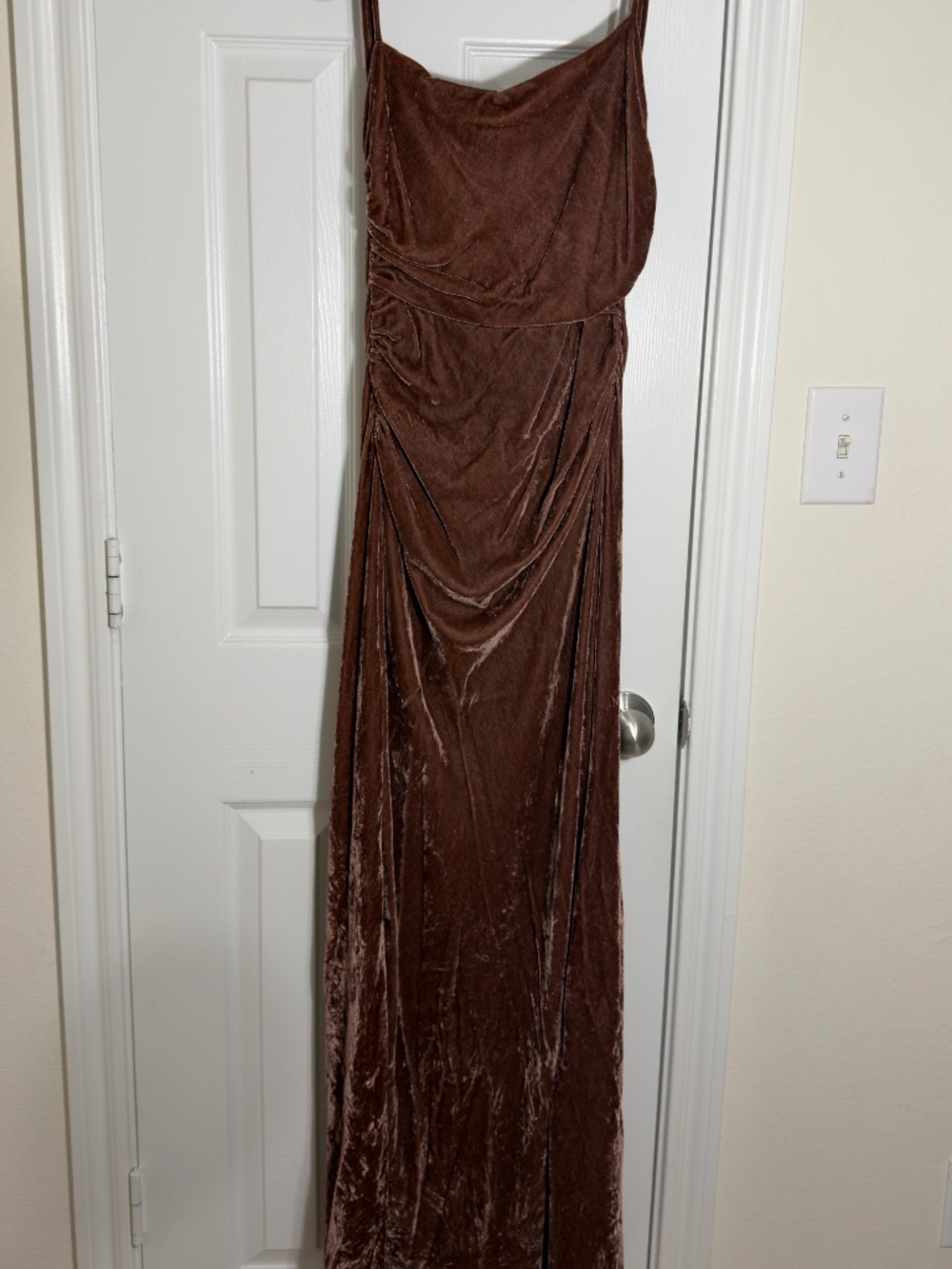 ZARA Brown Velvet Ruched Maxi Dress - Backless Slip Dress - Medium